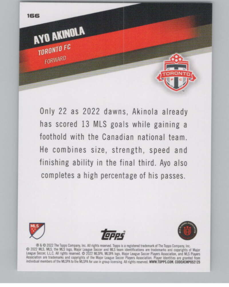 2022 Topps MLS Soccer #166 Ayo Akinola Toronto FC V97881 Image 2