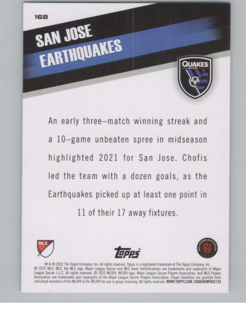 2022 Topps MLS Soccer #168 San Jose Earthquakes San Jose V97887 Image 2
