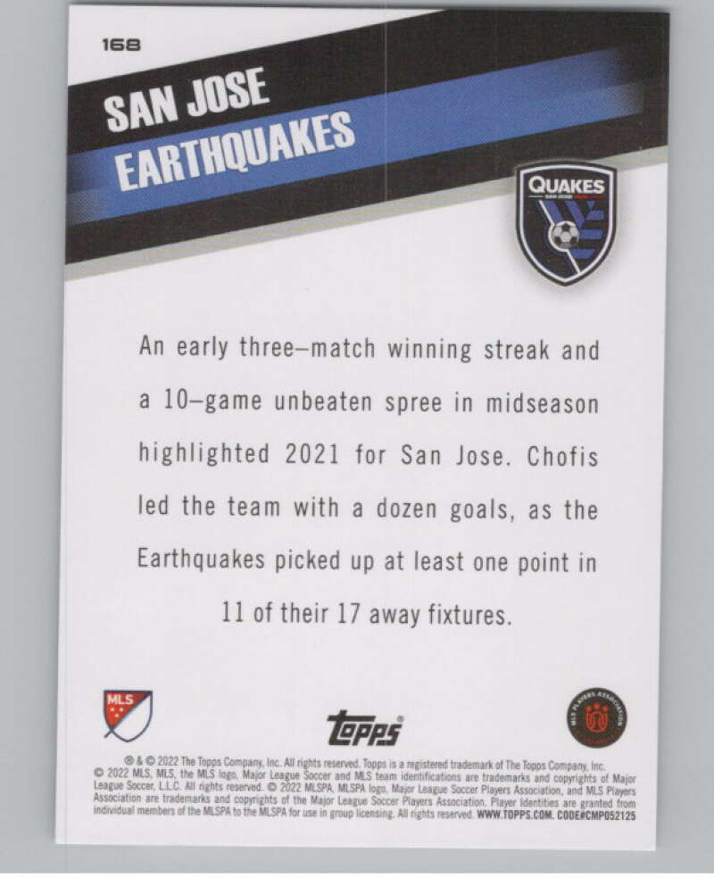 2022 Topps MLS Soccer #168 San Jose Earthquakes San Jose V97888 Image 2