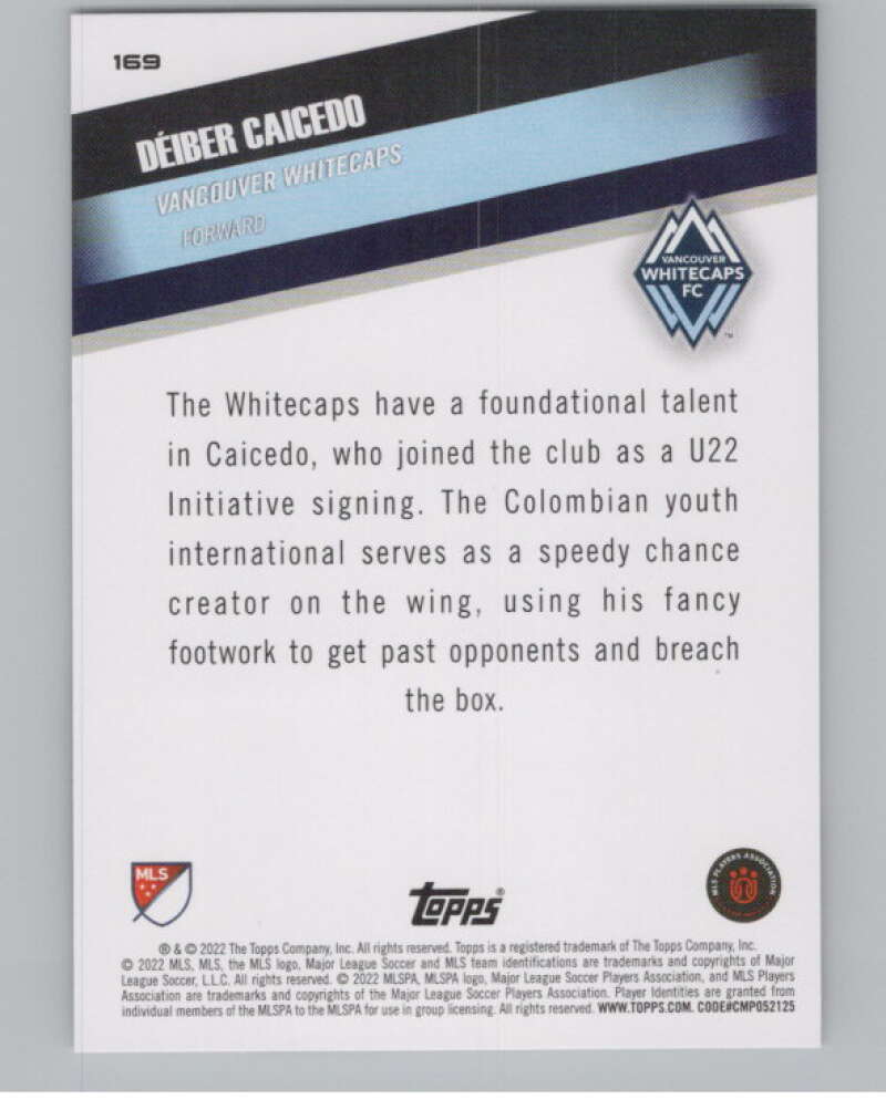 2022 Topps MLS Soccer #169 Deiber Caicedo RC Rookie Vancouver V97890 Image 2