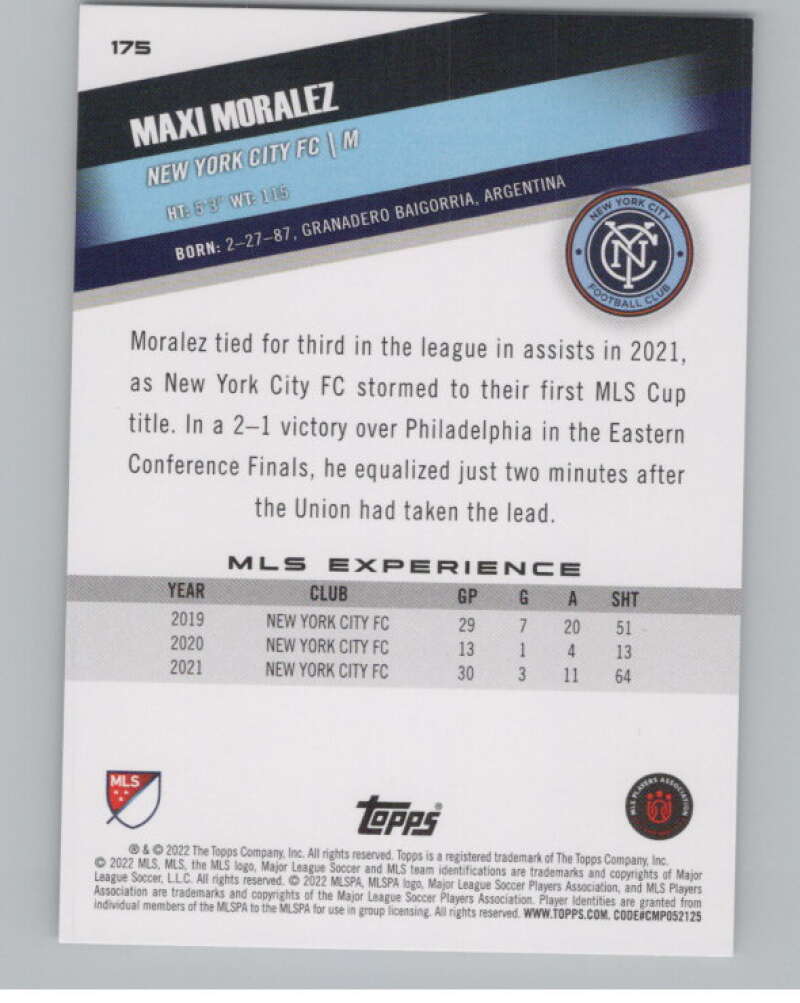 2022 Topps MLS Soccer #175 Maxi Moralez New York City FC V97903 Image 2