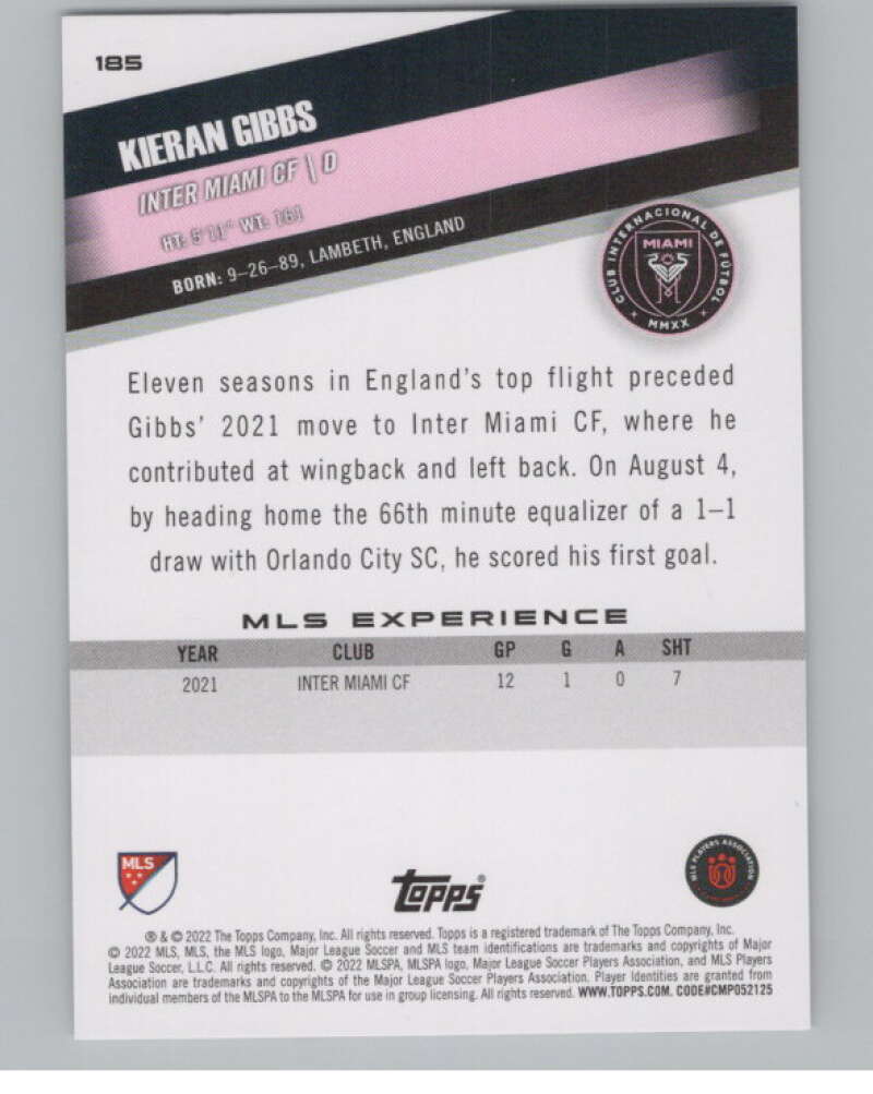 2022 Topps MLS Soccer #185 Kieran Gibbs Inter Miami CF V97927 Image 2