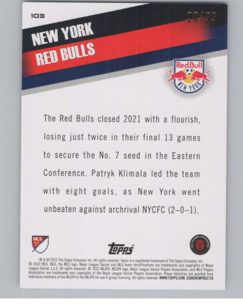 2022 Topps MLS Blue #109 John Tolkin 28/99 New York V97973 Image 2