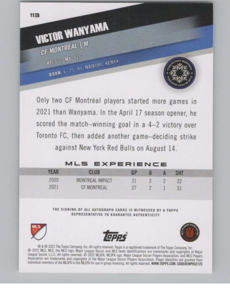 2022 Topps MLS Autographs #113 Victor Wanyama Auto CF V97976 Image 2
