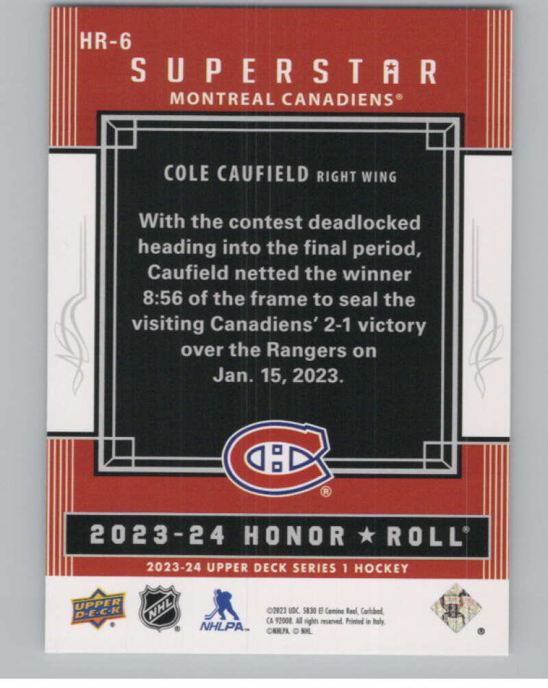 2023-24 Upper Deck Honor Roll #HR-6 Cole Caufield Montreal V98052 Image 2