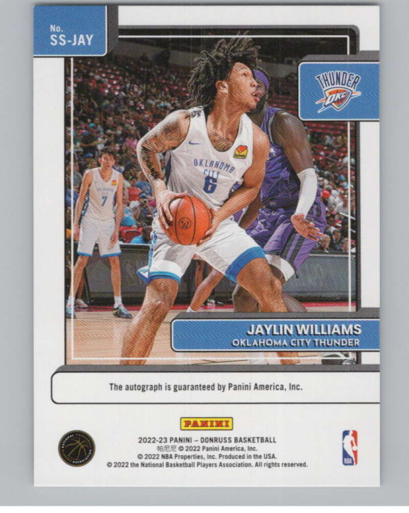 2022-23 Donruss Signature Series #41 Jaylin Williams Auto RC Rookie V98059 Image 2