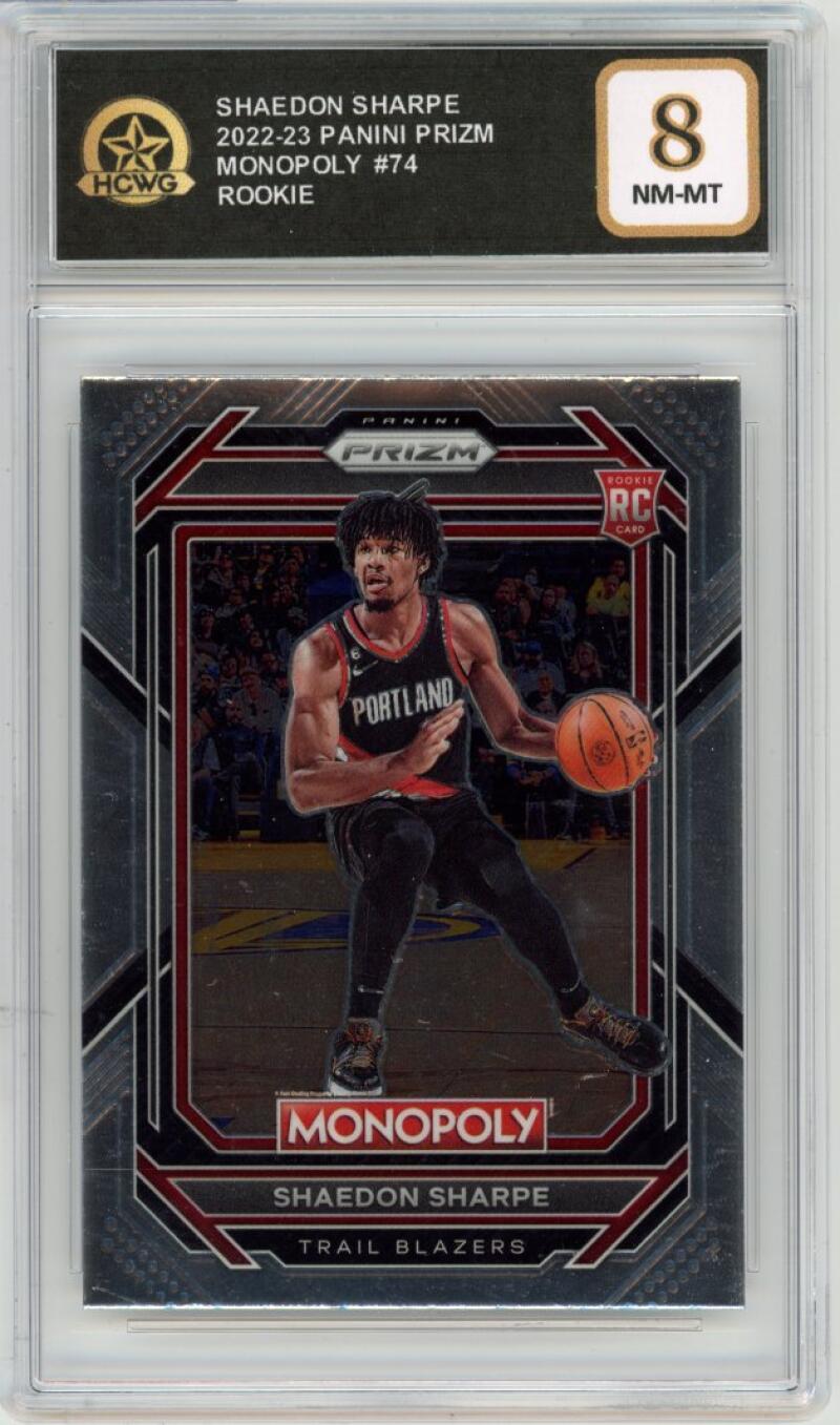 2022-23 Panini Prizm Monopoly #74 Shaedon Sharpe Rookie RC Graded NM HCWG 8 Image 1