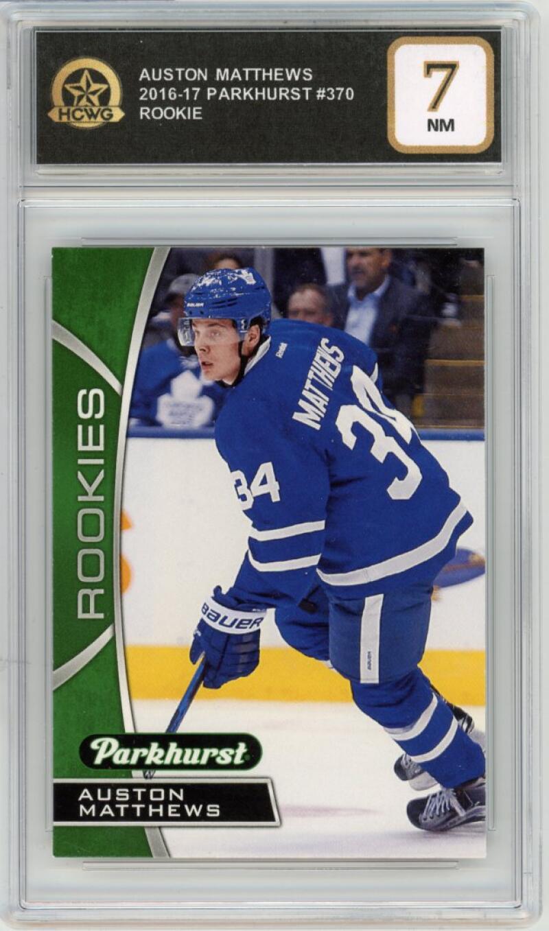 2016-17 Upper Deck Parkhurst Green #370 Auston Matthews Rookie RC Graded HCWG 7 Image 1