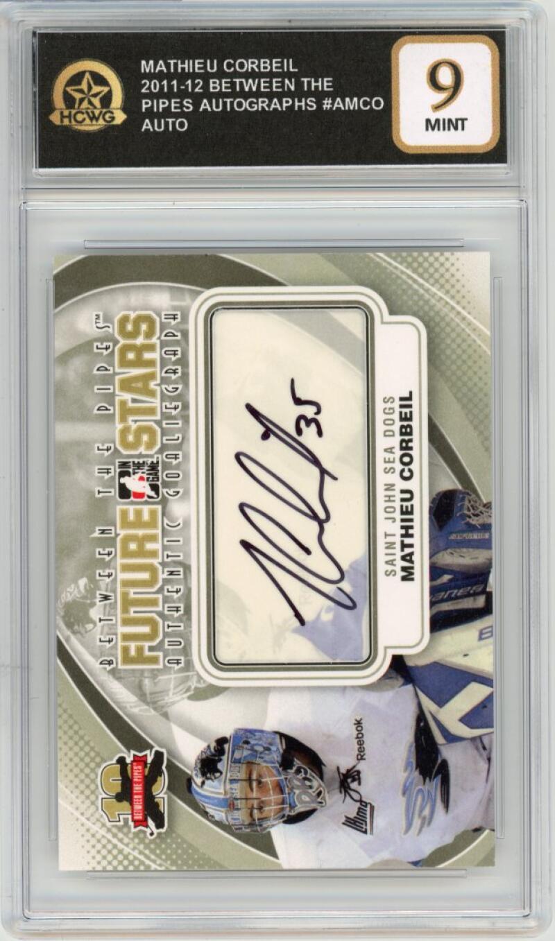 2011-12 Between the Pipes Autographs #AMCO Mathieu Corbeil Graded Mint HCWG 9 Image 1