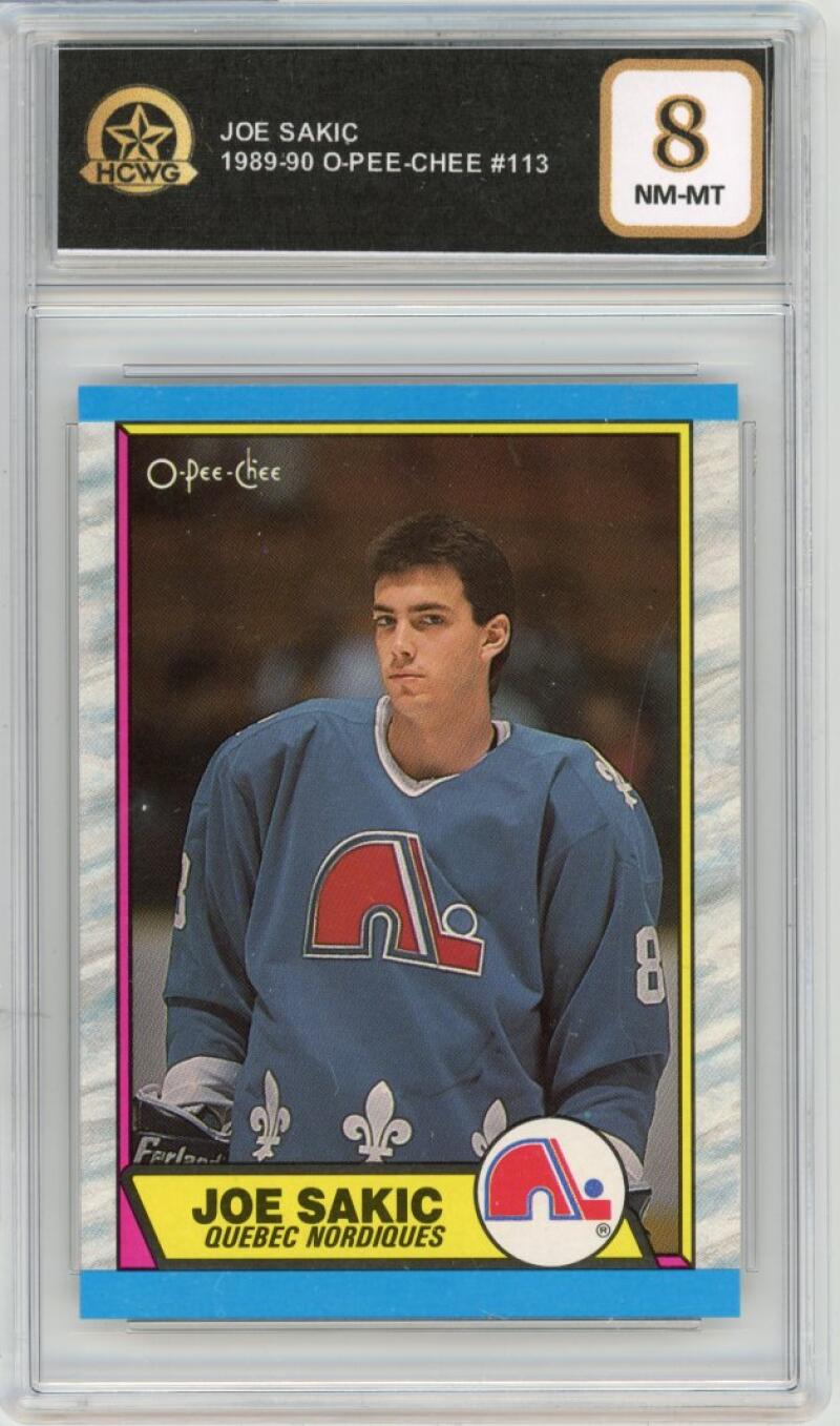 1989-90 O-Pee-Chee #113 Joe Sakic Rookie RC Graded Nn-Mt HCWG 8 Image 1