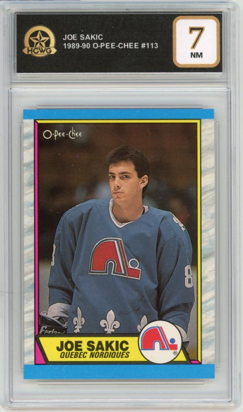 1989-90 O-Pee-Chee #113 Joe Sakic Rookie RC Graded Nn-Mt HCWG 7 Image 1