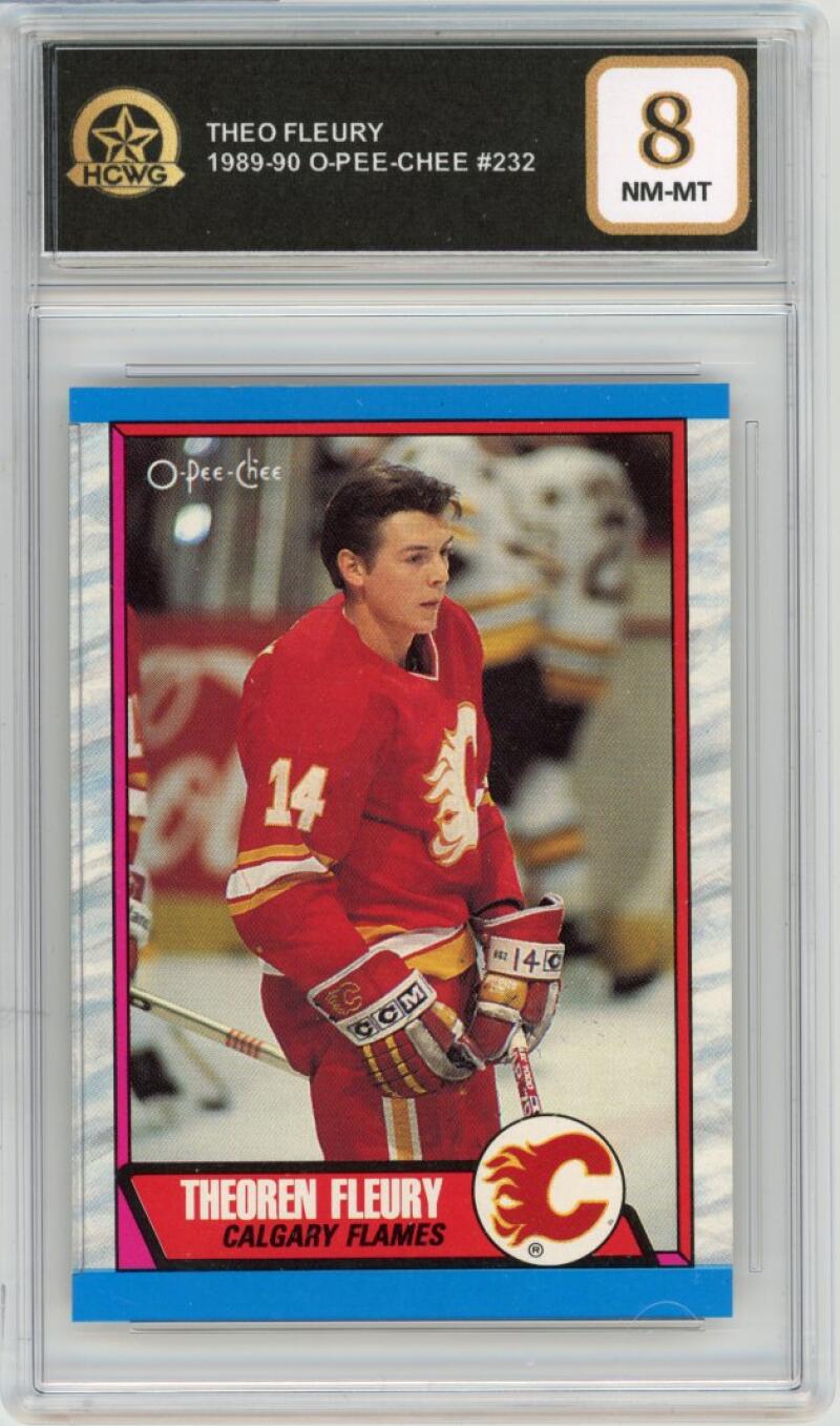 1989-90 O-Pee-Chee #232 Theo Fleury Rookie RC Graded Nn-Mt HCWG 8 - 294860 Image 1