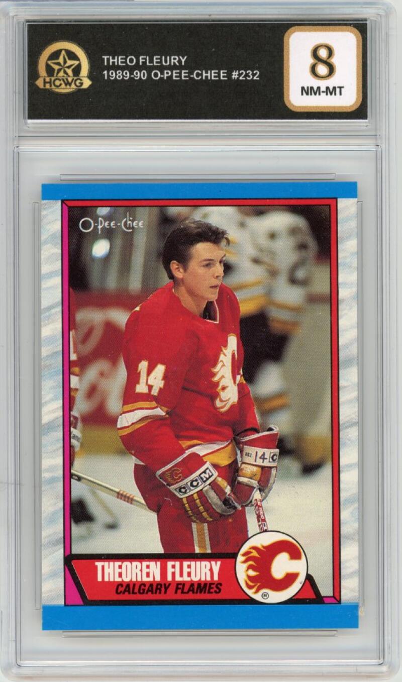 1989-90 O-Pee-Chee #232 Theo Fleury Rookie RC Graded Nn-Mt HCWG 8 - 294853 Image 1