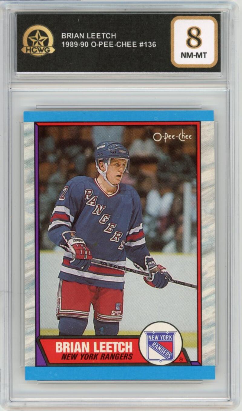 1989-90 O-Pee-Chee #136 Brian Leetch Rookie RC Graded Nn-Mt HCWG 8 Image 1
