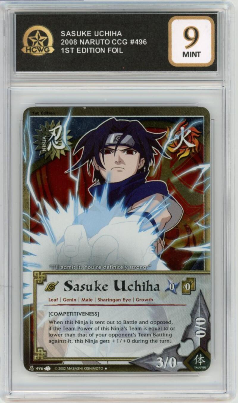 2008 Naruto CCG #496 Sasuke Uchiha 1st Edition Foil Card Mint HCWG 9 Image 1