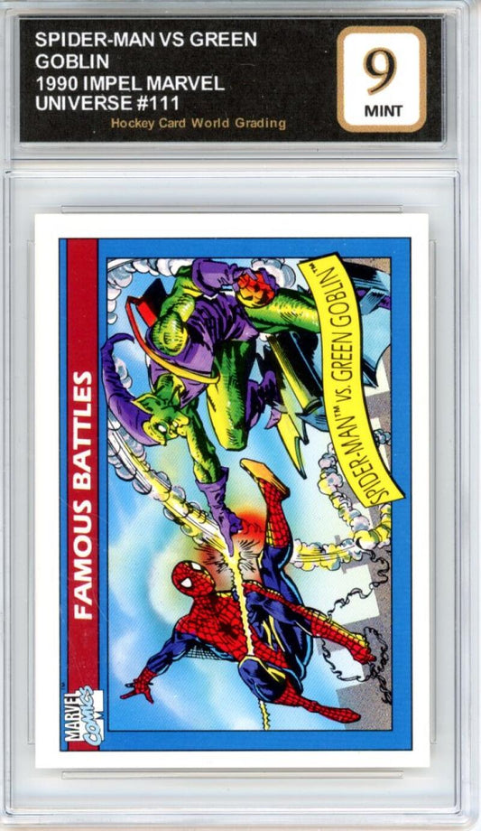 1990 Impel Marvel Universe #111 Spider-Man VS Green Goblin Mint HCWG 9 Image 1