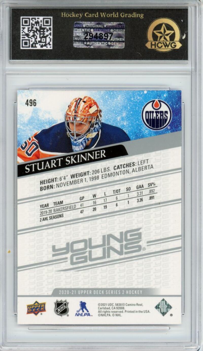 2020-21 Upper Deck #496 Stuart Skinner YG Rookie Graded Mint HCWG 9 - 294897 Image 2