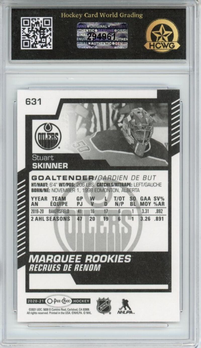 2020-21 UD O-Pee-Chee #631 Stuart Skinner Rookie Graded Mint HCWG 9 - 294961 Image 2