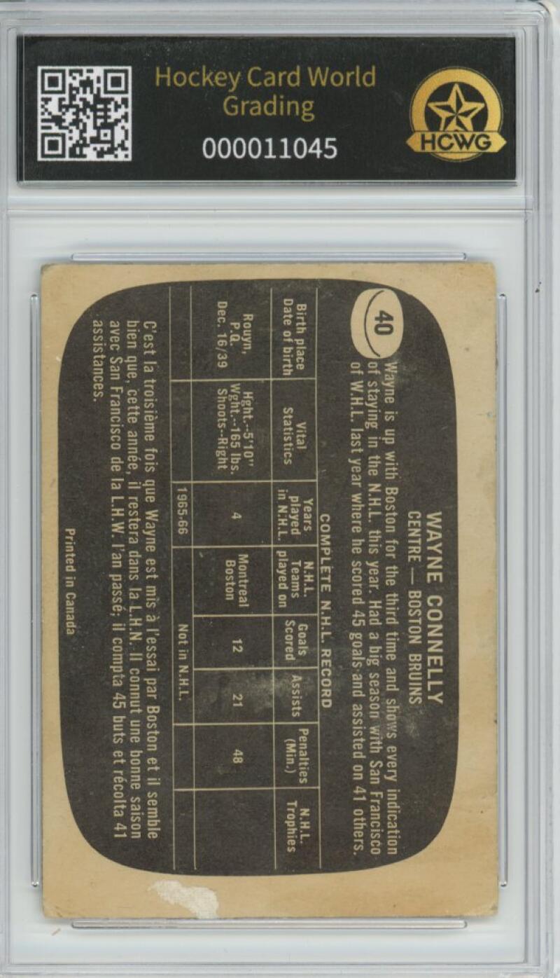 1966-67 Topps #40 Wayne Connelly Hockey Card Vintage Graded HCWG 1 Image 2