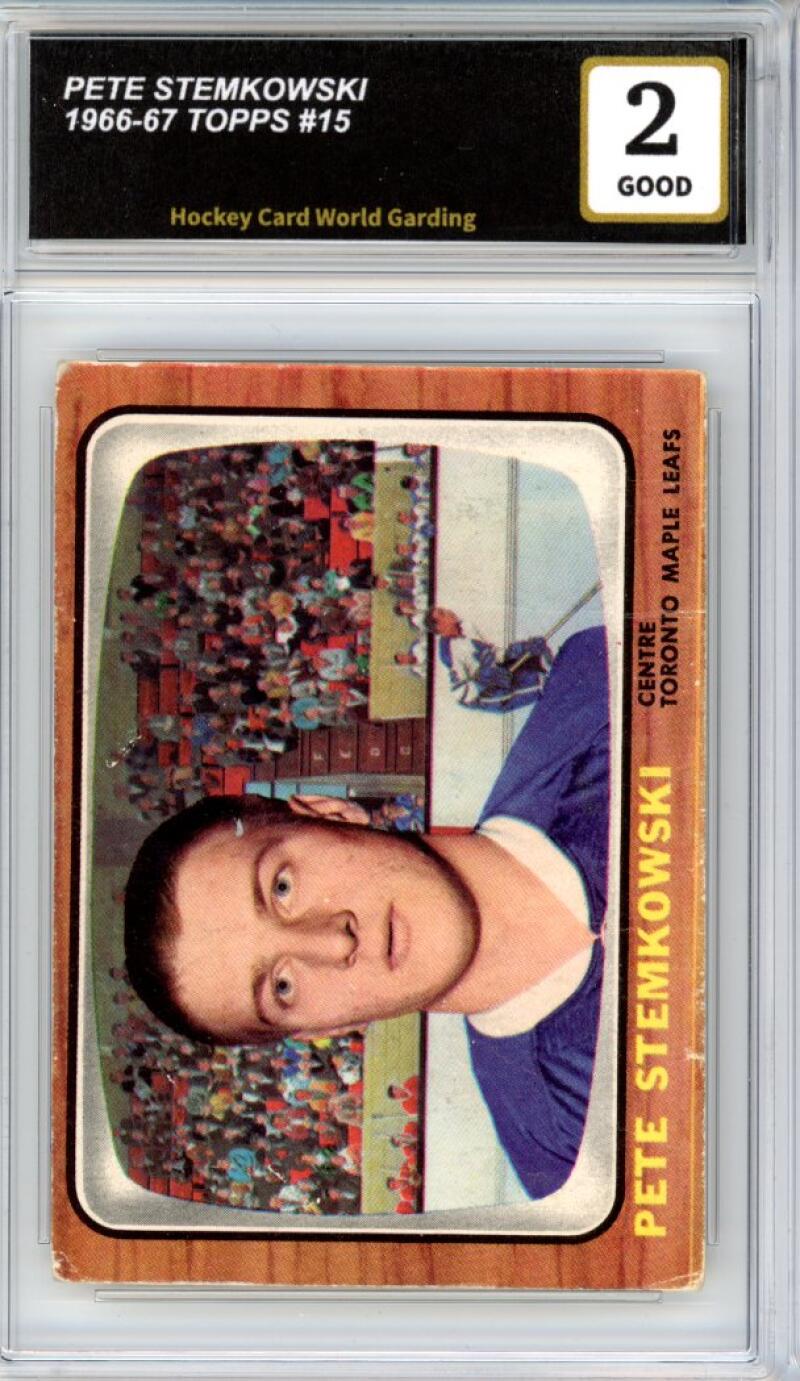 1966-67 Topps #15 Pete Stemkowski Hockey Card Vintage Graded HCWG 2 Image 1
