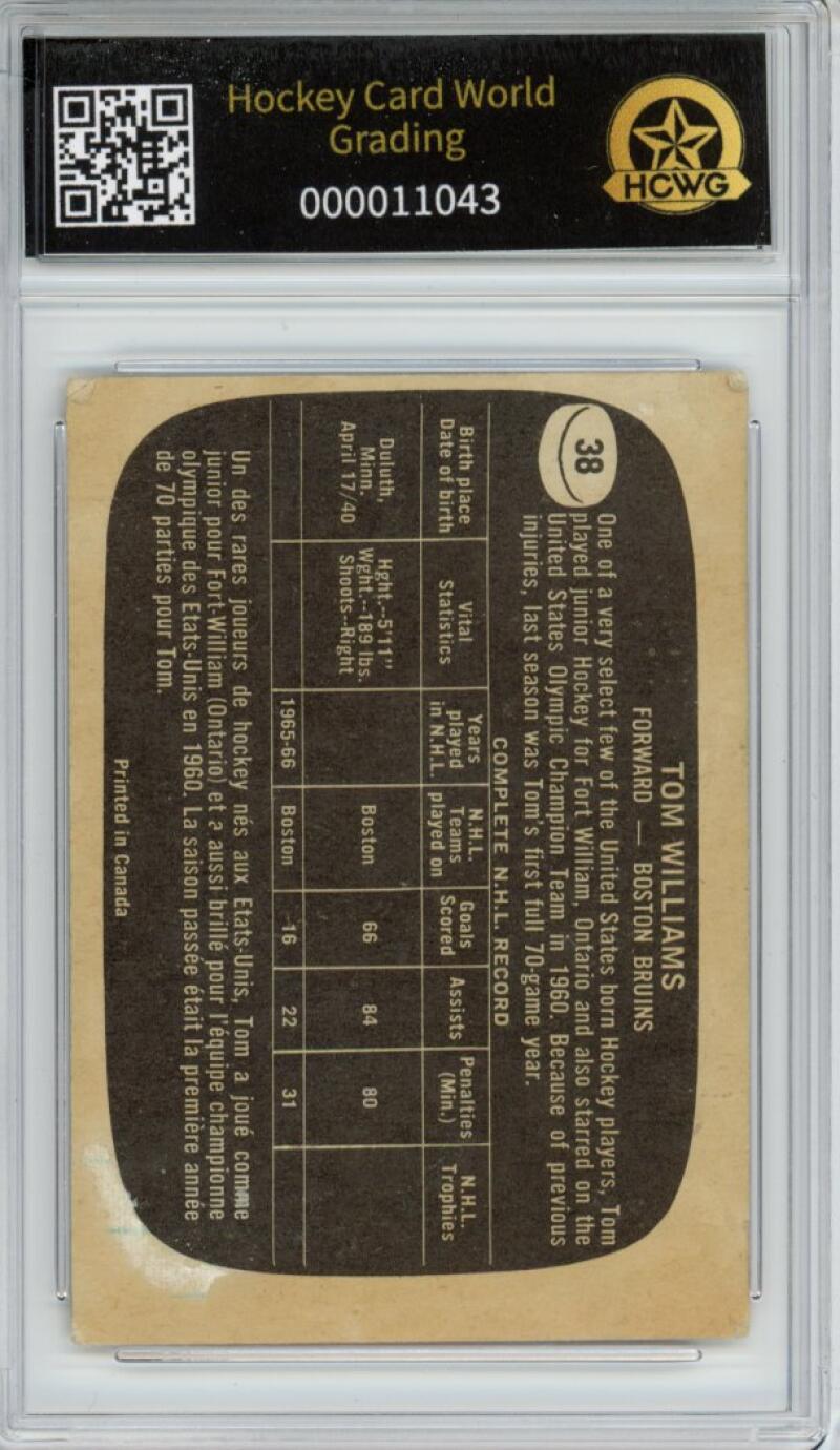 1966-67 Topps #38 Tom Williams Hockey Card Vintage Graded HCWG 1 Image 2