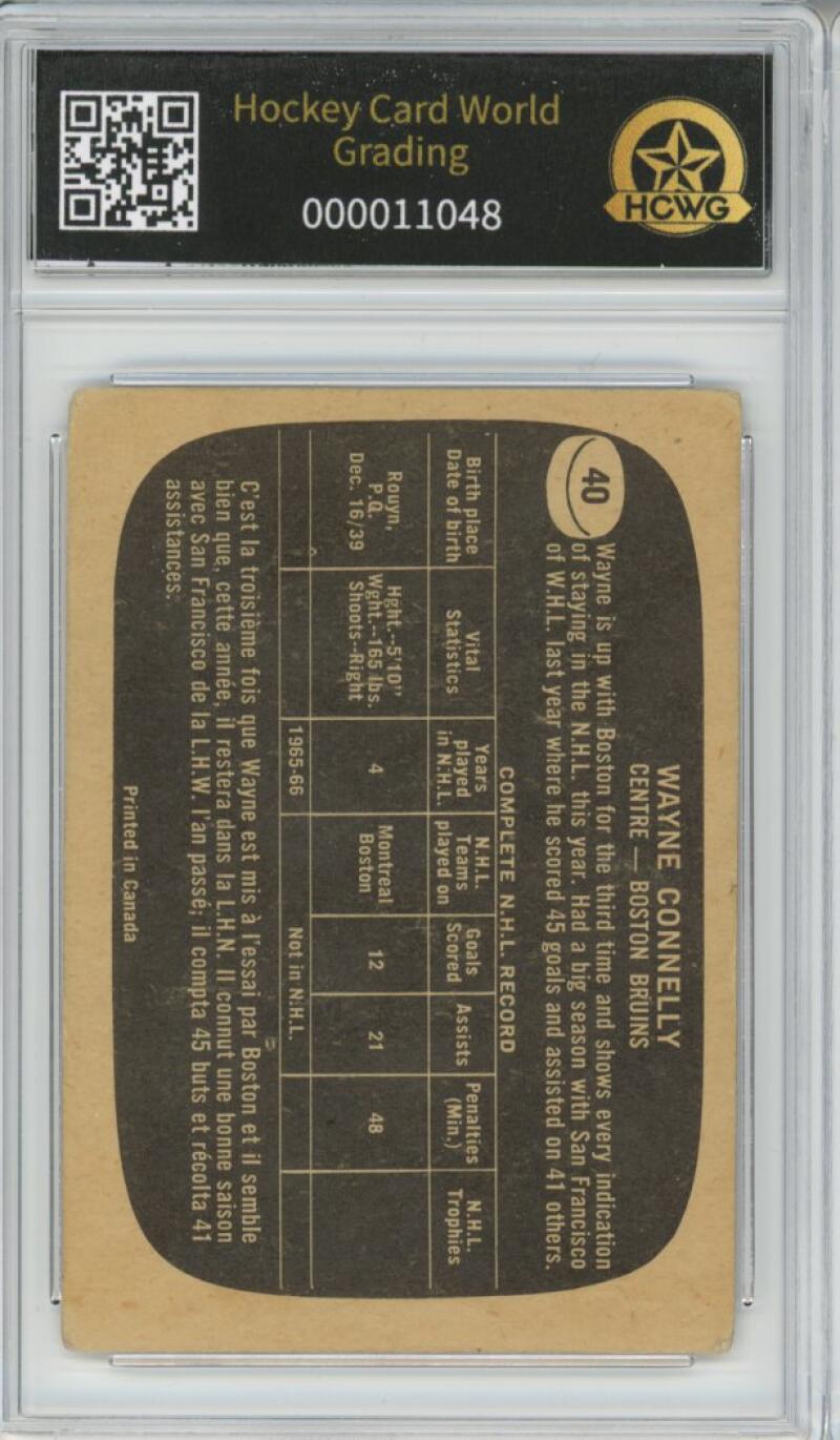 1966-67 Topps #40 Wayne Connelly Hockey Card Vintage Graded HCWG 2 Image 2