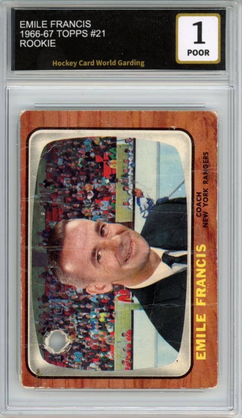 1966-67 Topps #21 Emile Francis Rookie Hockey Card Vintage Graded HCWG 1 Image 1