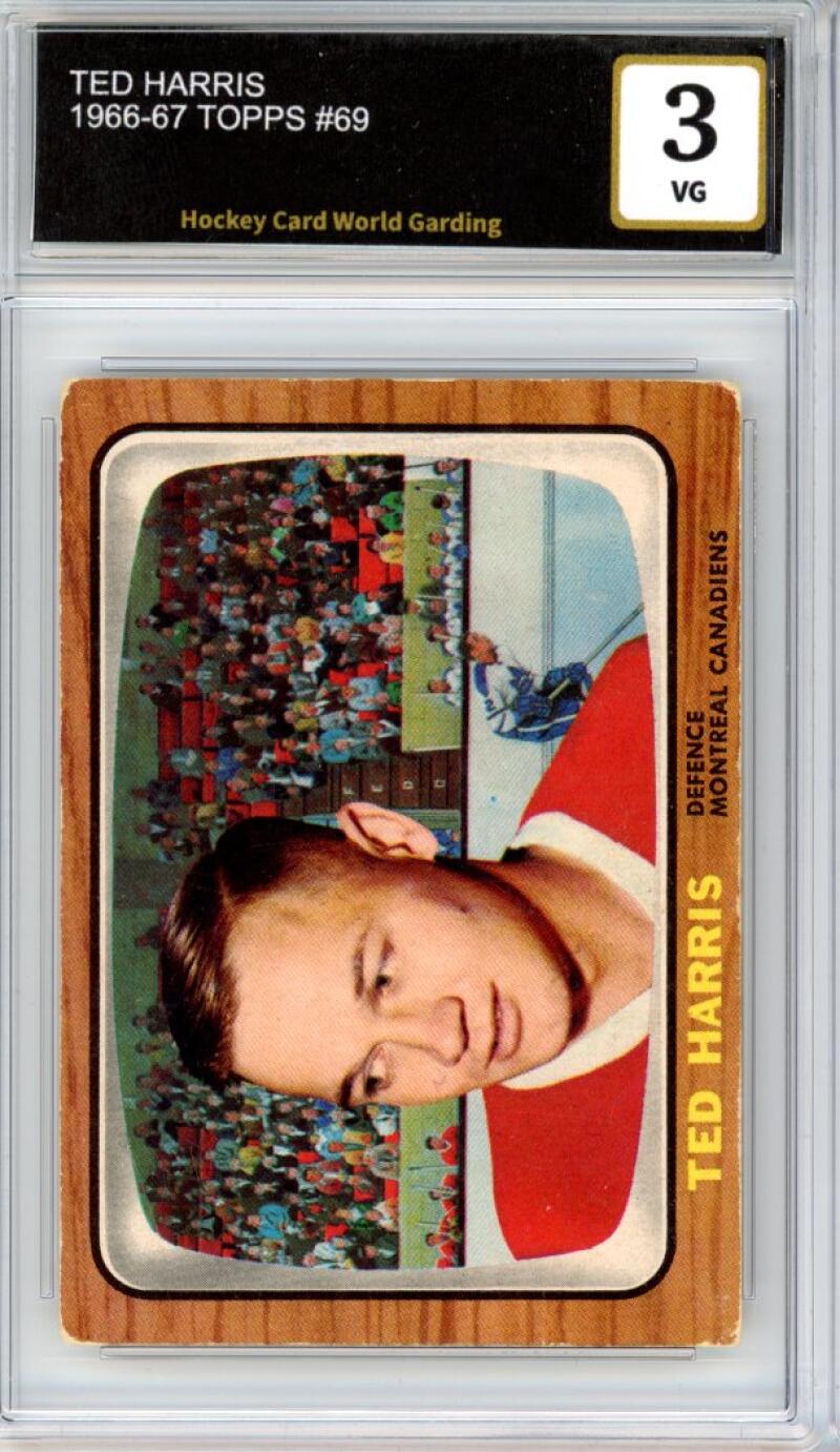 1966-67 Topps #69 Ted Harris Hockey Card Vintage Graded HCWG 3 Image 1