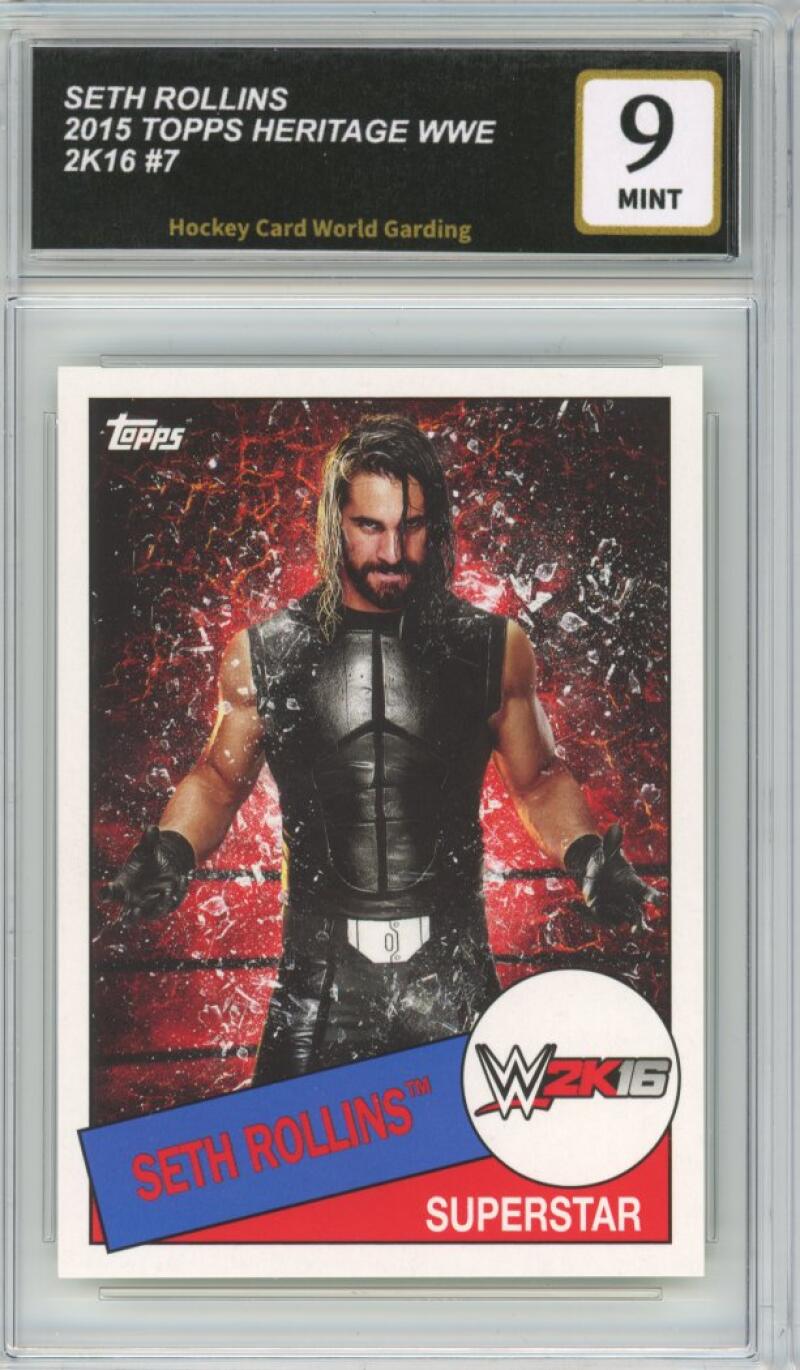 2015 Topps Heritage WWE 2K16 #7 Seth Rollins Graded Mint HCWG 9 Image 1