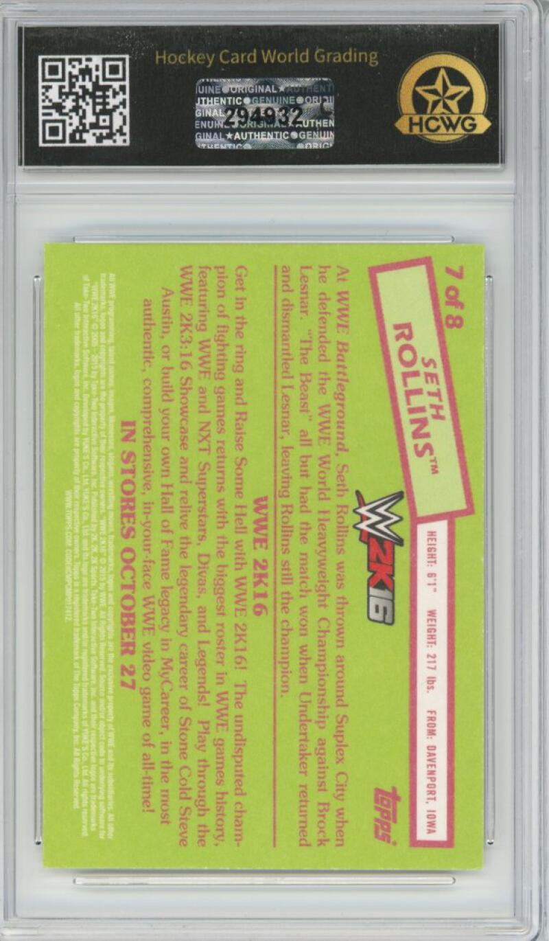 2015 Topps Heritage WWE 2K16 #7 Seth Rollins Graded Mint HCWG 9 Image 2