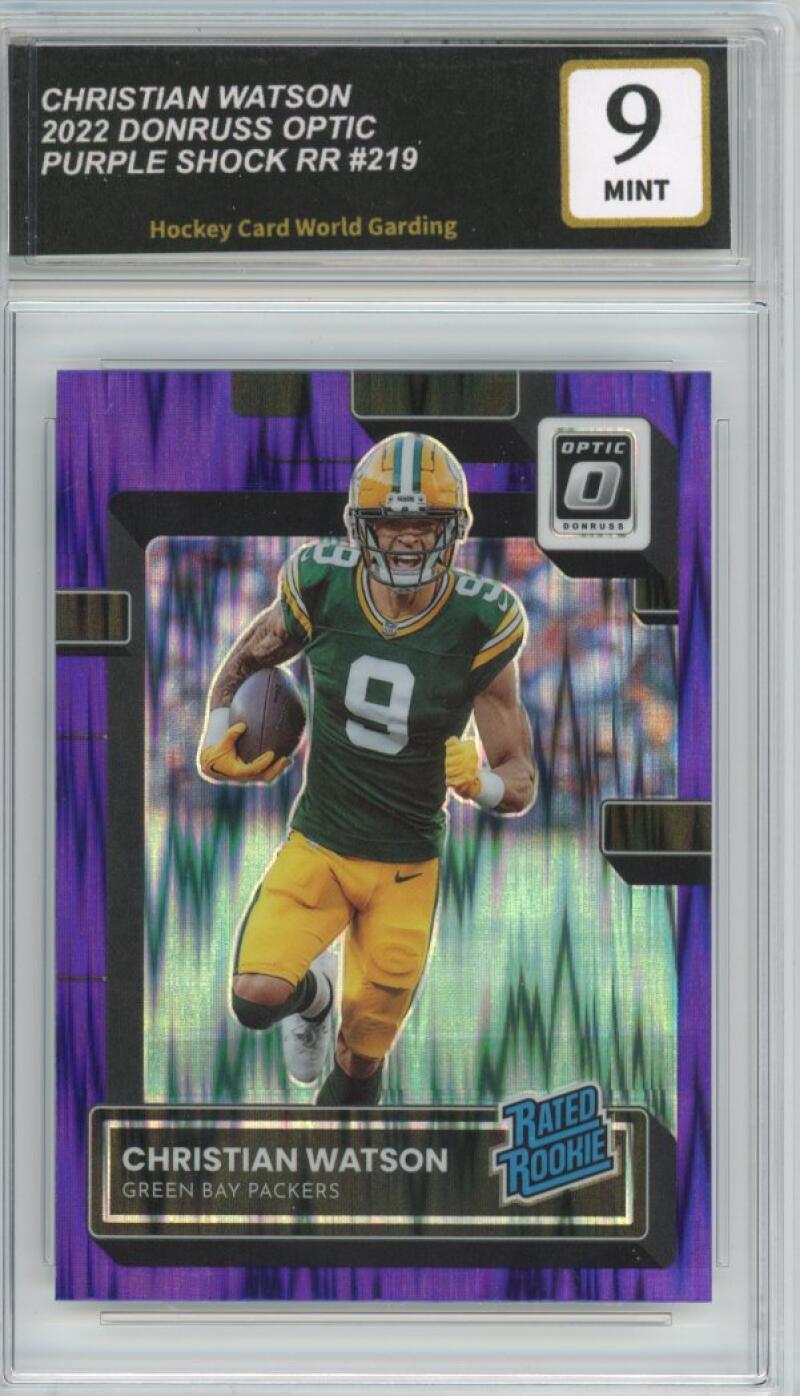 2022 Donruss Optic Purple Shock RR #219 Christian Watson Graded Football Mint HCWG 9 Image 1