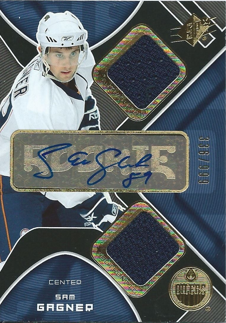 2007-08 SPX SAM GAGNER 336/999 Jersey Auto RC Edmonton Oilers RC UD Image 1