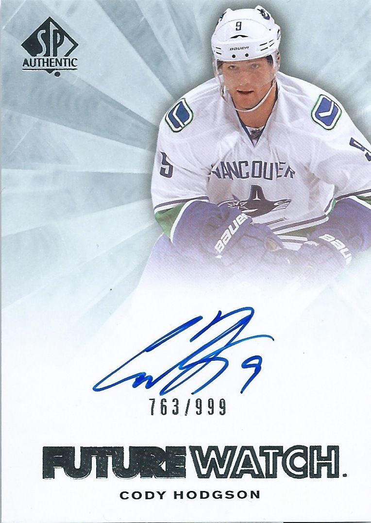 2011-12 SP Authentic CODY HODGSON Auto/RC #/999 Rookie UD Future 00671 Image 1