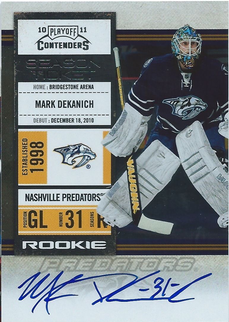 2010-11 Playoff Contenders MARK DEKANICH Auto / Rookie Predators Autograph Image 1