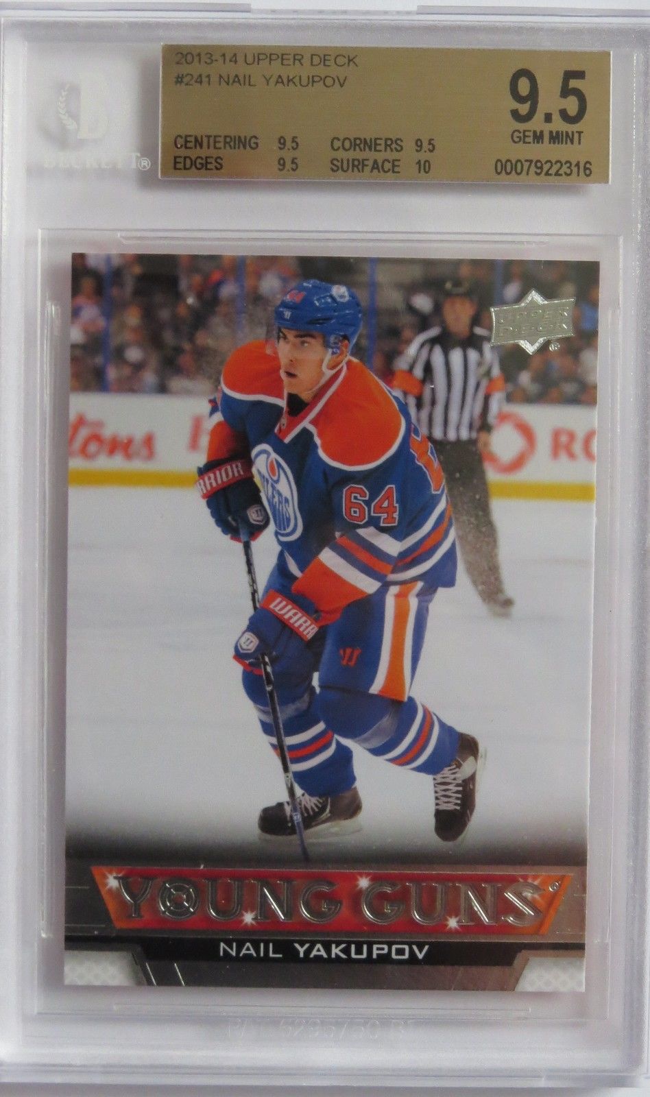 2013-14 Upper Deck NAIL YAKUPOV BGS 9.5 Young Guns RC Edmonton Oilers Image 2