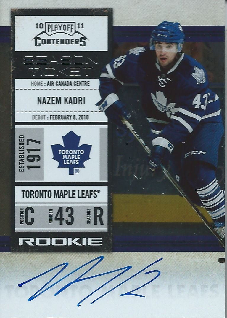 201-11 Panini Contenders NAZEM KADRI Auto Rookie **SP* Season Ticket 00035