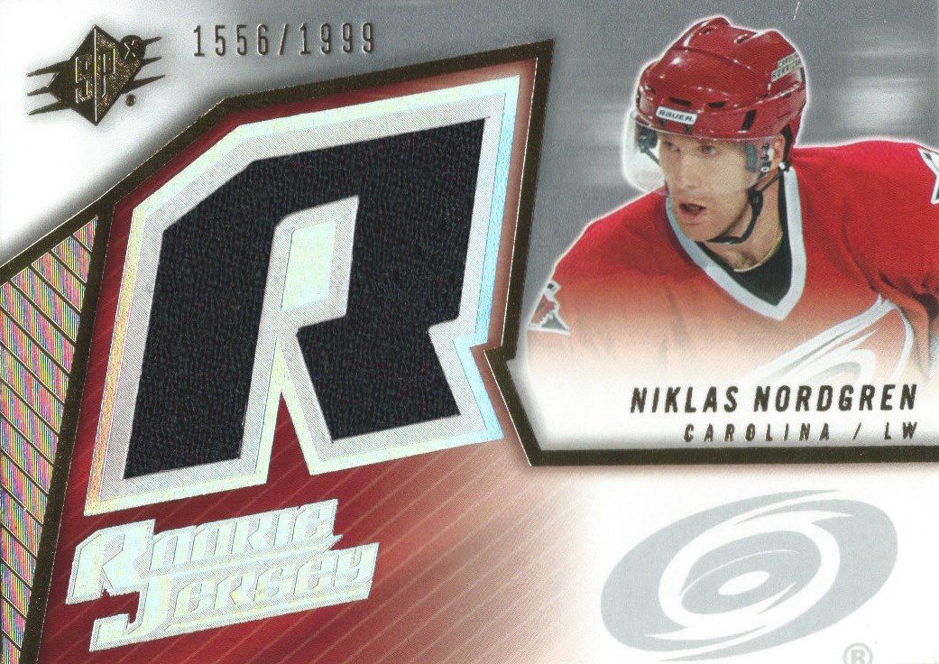 2005-06 SPX NIKLAS NORDGREN Jersey RC 1556/1999 Rookie Hurricanes 00071 Image 1