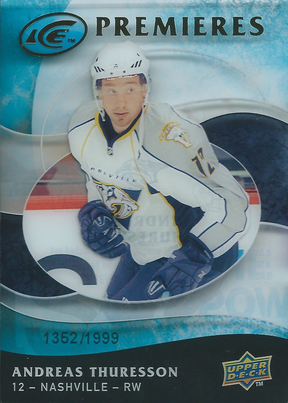 2009-10 UD Ice ANDREAS THURESSON RC #/1999 Ice Premiers UD Rookie 00937 Image 1