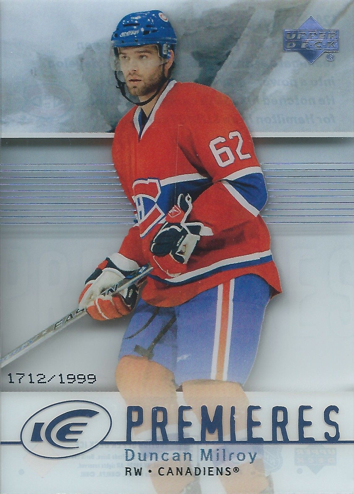 2007-08 UD Ice DUNCAN MILROY RC #/1999 Ice Premiers UD Rookie 00950