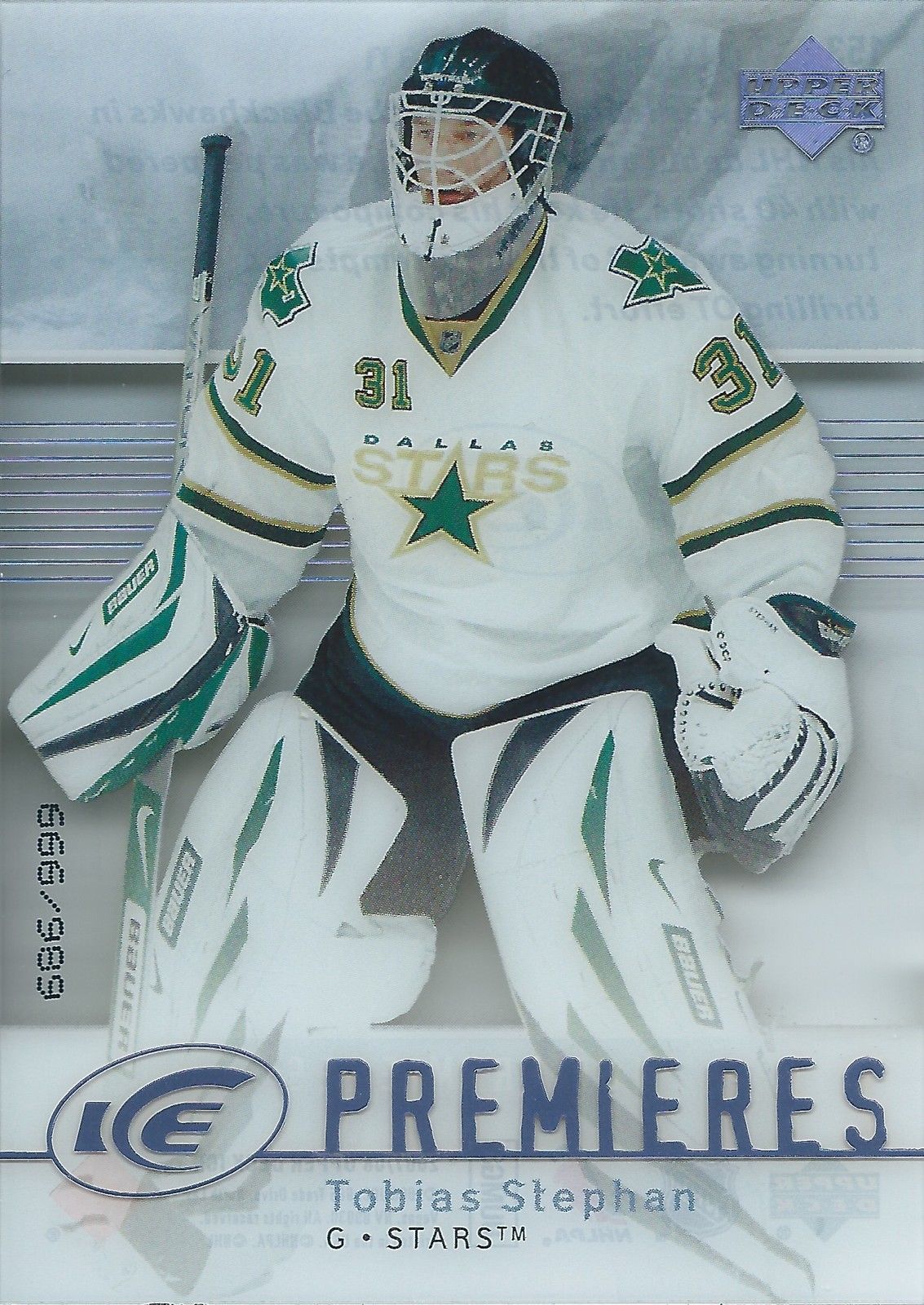 2007-08 UD Ice TOBIAS STEPHAN RC #/999 Ice Premiers UD Rookie 00948 Image 1