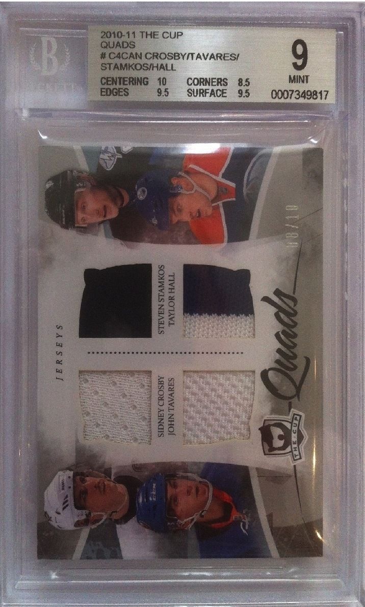 2010-11 The Cup Quads CROSBY TAVARES STAMKOS HALL BGS 9 - 8/10 Jersey w/10 Image 1