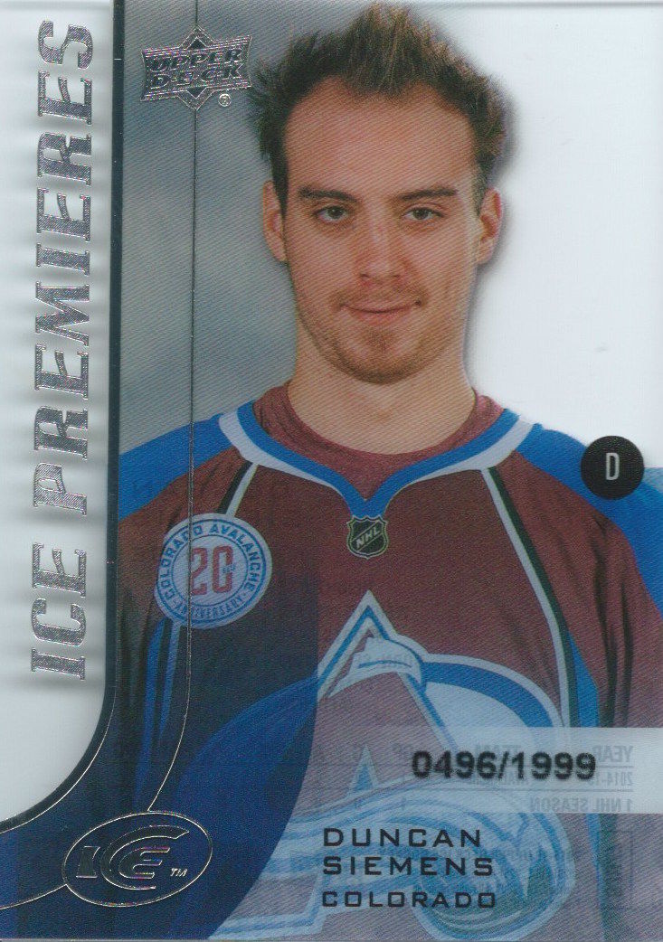 2015-16 Upper Deck Ice Premiers Rookie DUNCAN SIEMENS /1999 RC 02085 Image 1