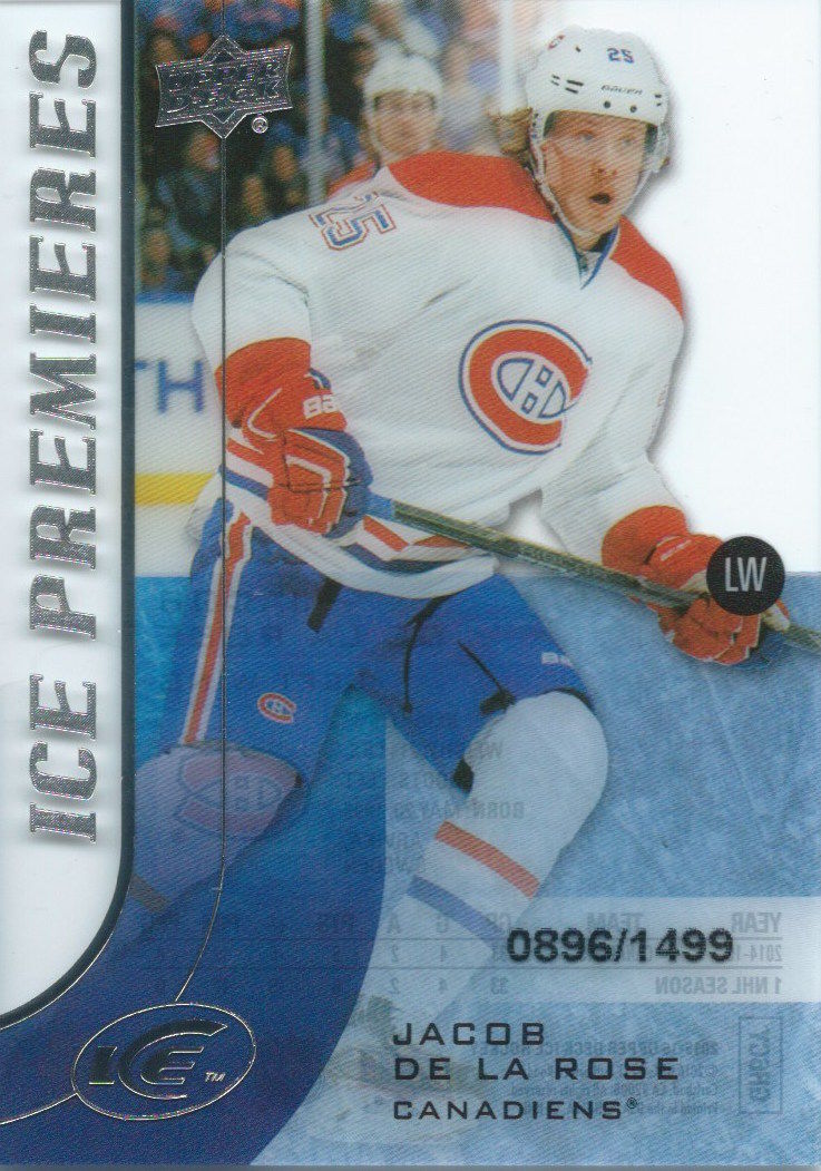 2015-16 Upper Deck Ice Premiers Rookie JACOB DE LA ROSE /1499 RC 02122 Image 1