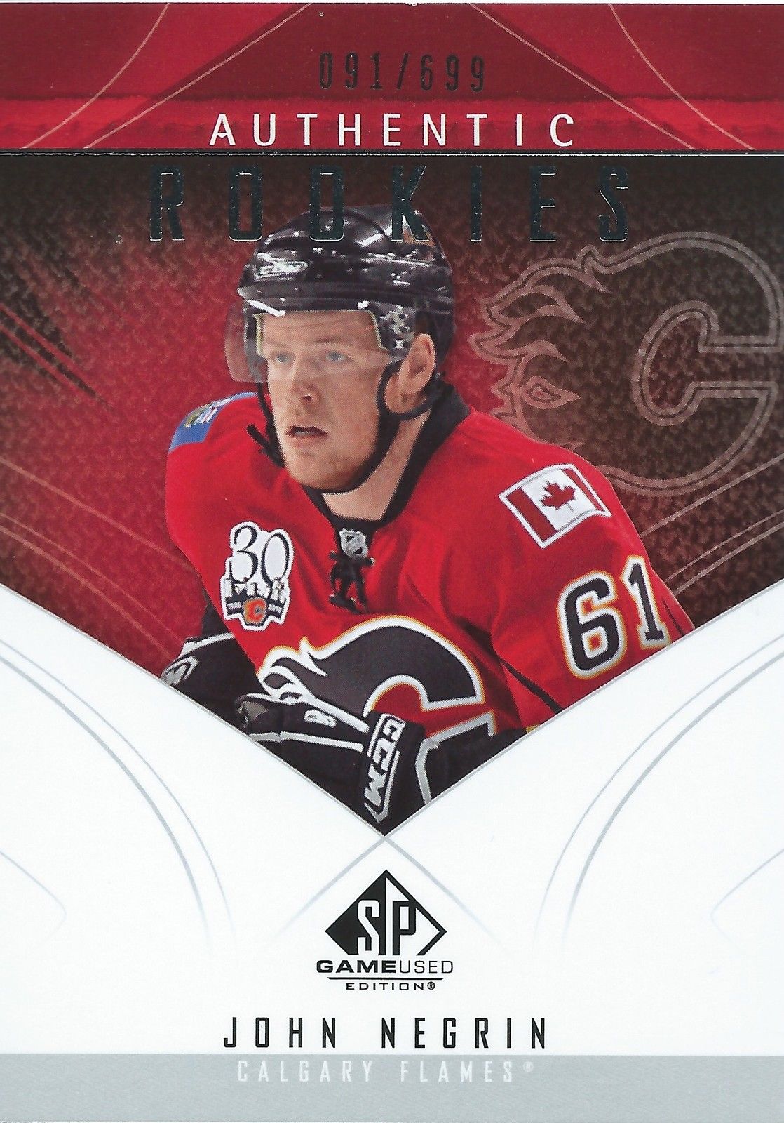 2009-10 SP Game Used JOHN NEGRIN RC 91/699 UD Authentic Rookies 00975 Image 1