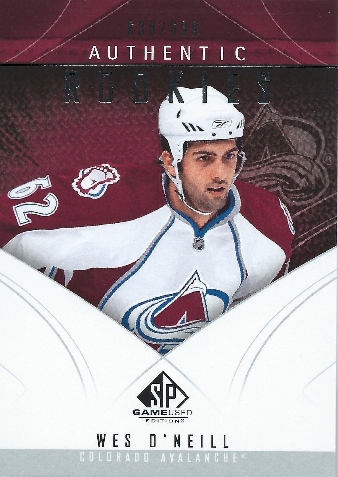 2009-10 SP Game Used WES O'NEILL RC 638/699 UD Authentic Rookies 00972 Image 1