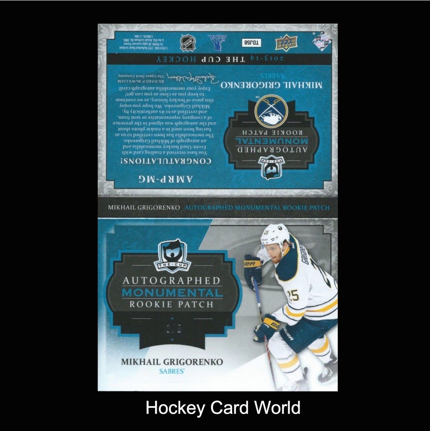 2013-14 The Cup Monumental MIKAIL GRIGORENKO 3/5 RC Patch Auto Booklet