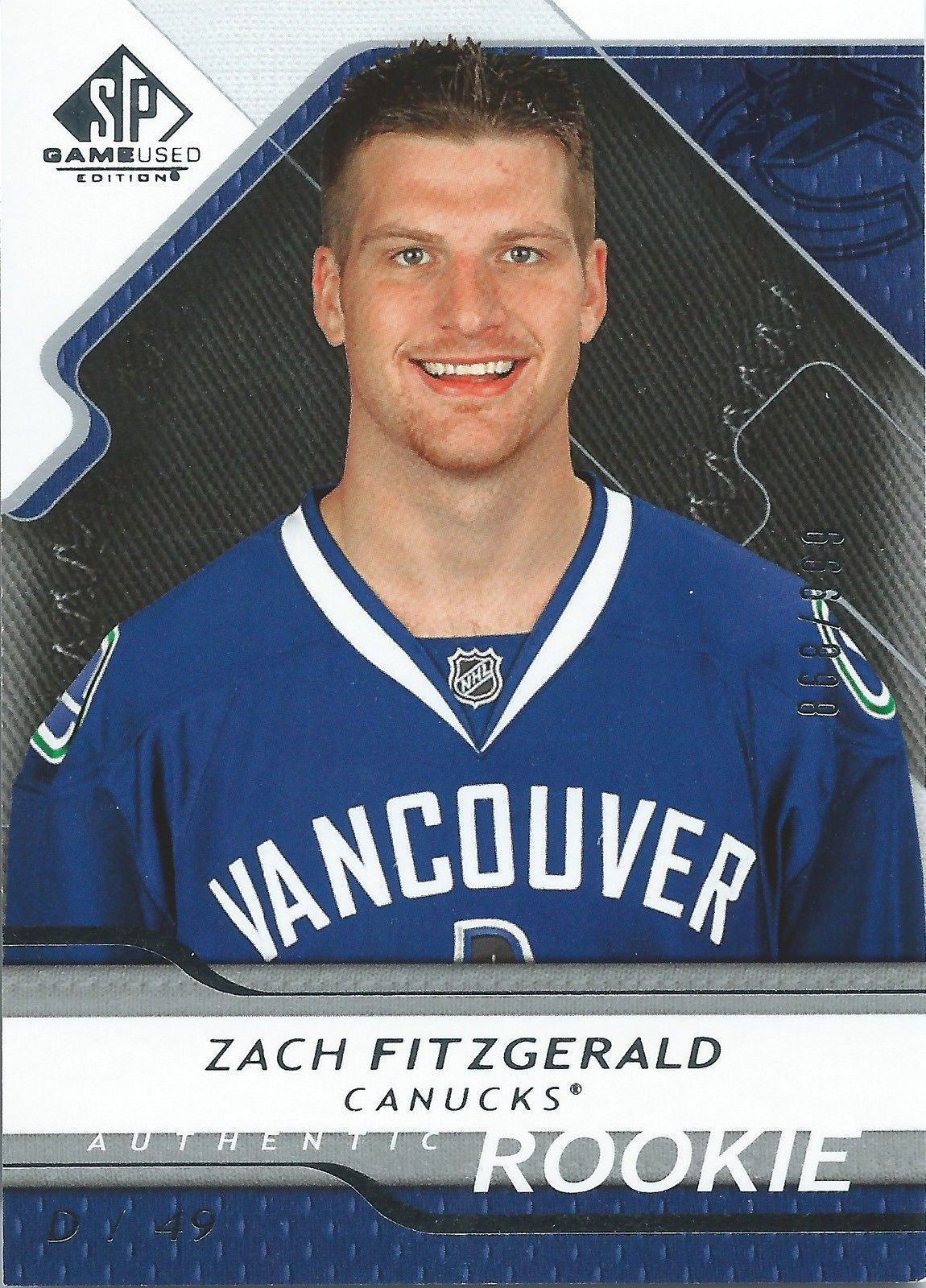 2008-09 SP Game Used ZACH FITZGERALD Rookie /999 Upper Deck RC NHL 00999