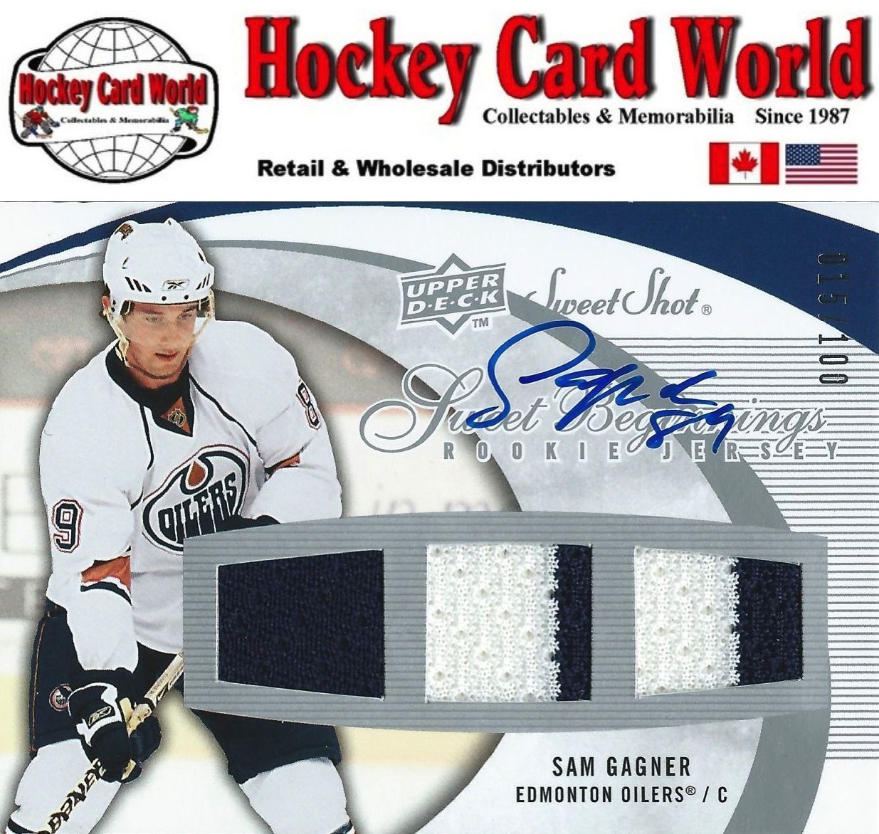 2007-08 Sweet Shot SAM GAGNER Auto / Jersey RC 15/100 Rookie Oilers Image 1
