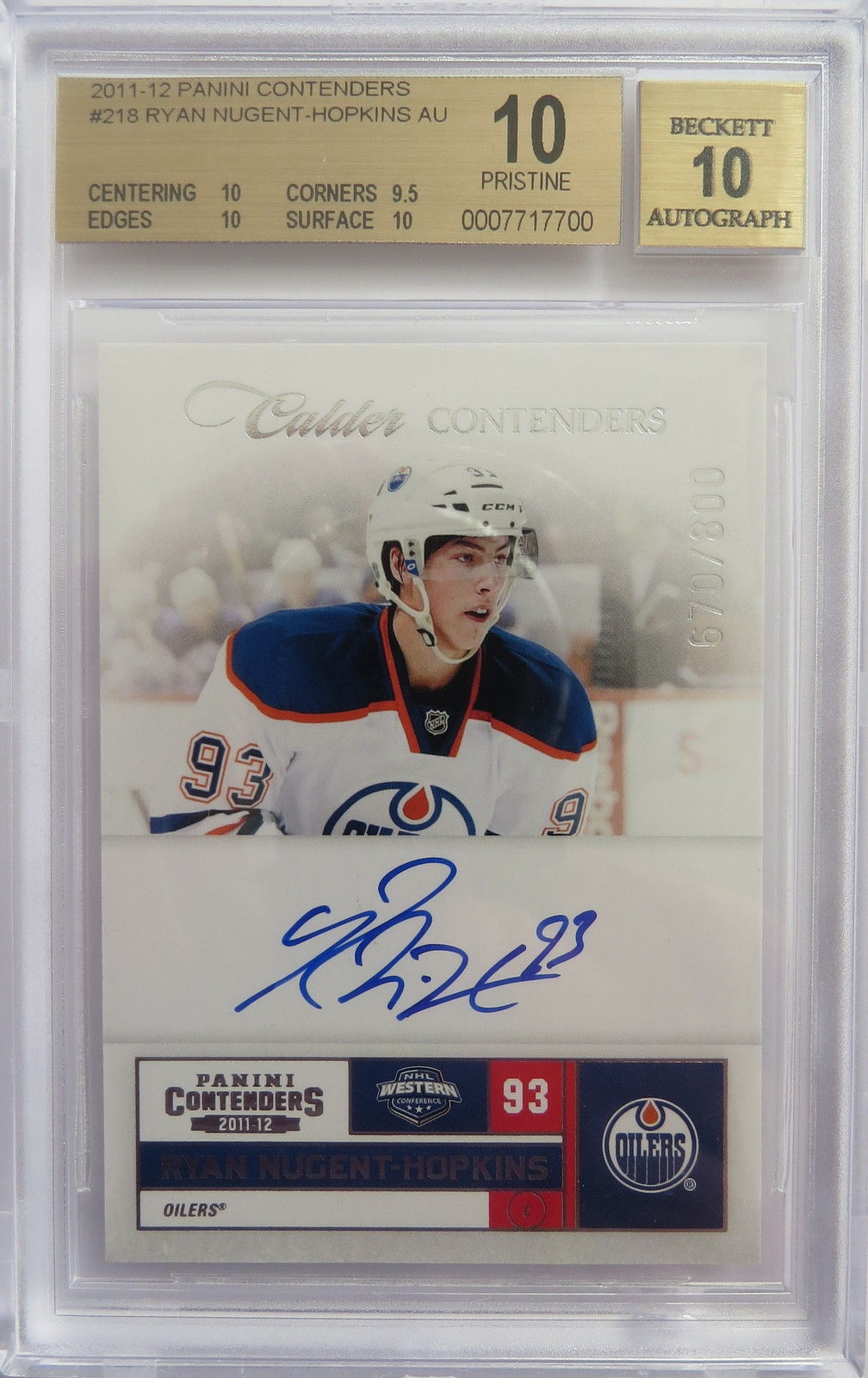 2011-12 Panini Contenders RYAN NUGENT-HOPKINS BGS 10 #/800 Auto RC Rookie Image 1