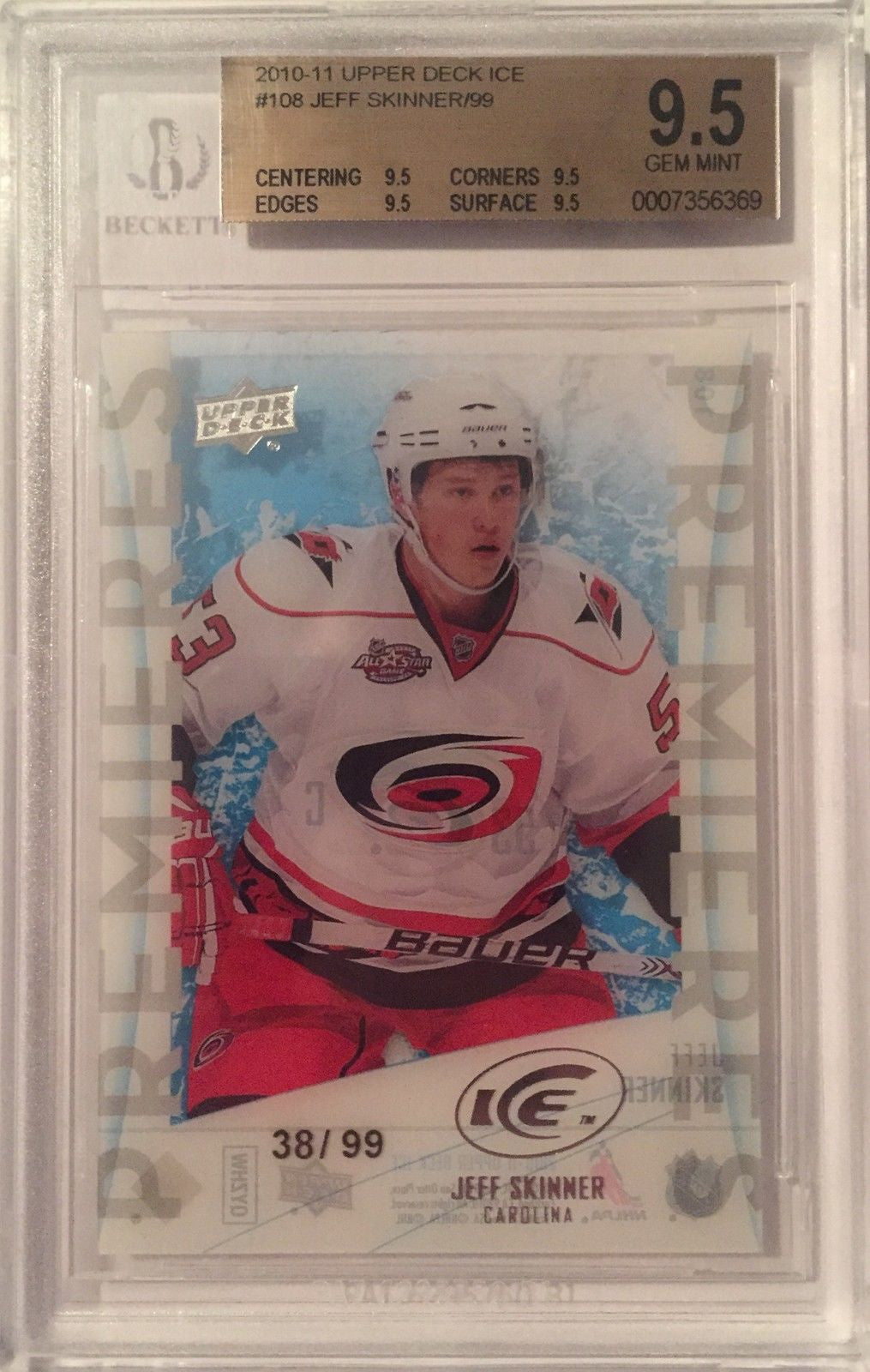 2010-11 Upper Deck Ice JEFF SKINNER 38/99 RC BGS 9.5 UD Rookie Premiers